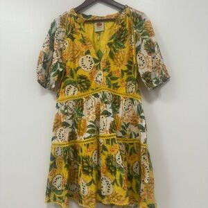 FARM Rio Yellow Green Ruffled Midi Sundress